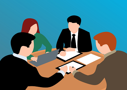 Image vectorielle de management, où plusieurs personnes travaillent autour d'une table ronde